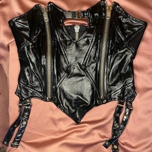 Fetish LIP SERVICE nylon/poly/spandex heavy-duty zipper corset top